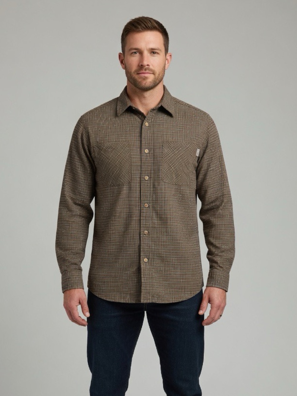 Carhartt Men’s Medium Check Button Up Shirt Brown Plaid 100% Cotton Workwear